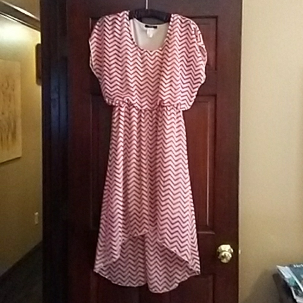 Red and Cream Asymmetrical Dress